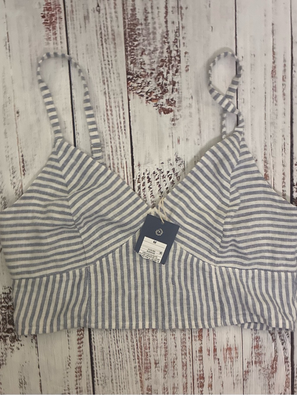 Striped Boho Coast bralette Cami in Light Blue and White